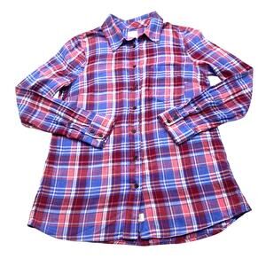 Gap Top Womens Small Blue Red Plaid Long Sleeve Shirt Pocket Cotton Flannel